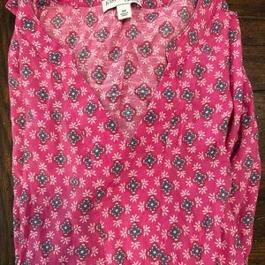 Kim Rogers Pink and Blue Floral V-Neck Blouse